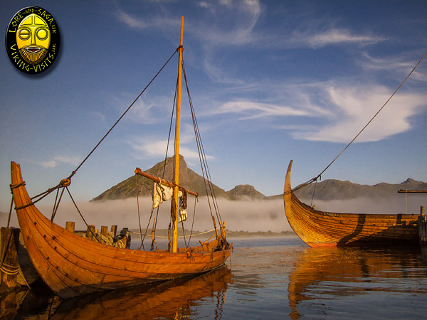 Viking longships on a Norwegian fiord
